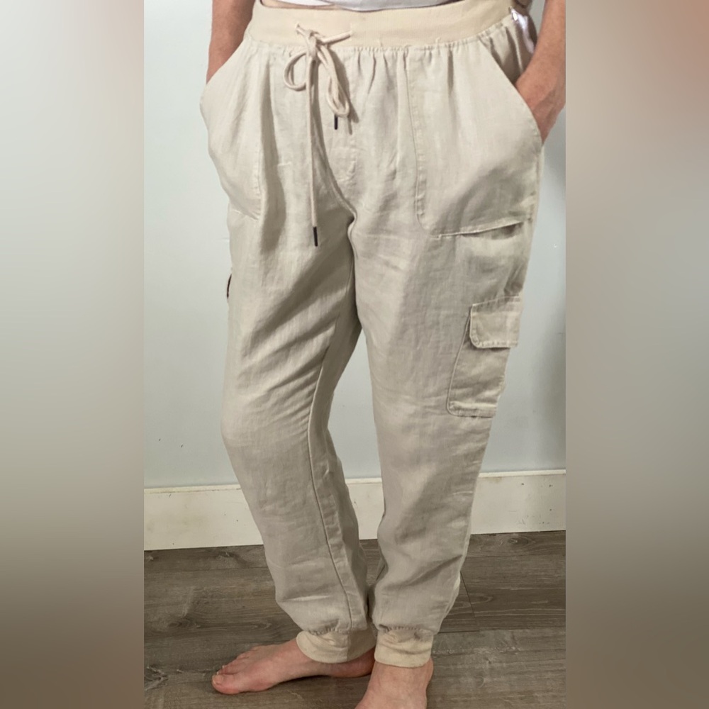 Kenar Linen Cargo Bush Pants – Beige Drawstring Utility Trousers (Size M)